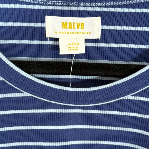 Maeve Anthropologie NWT Puff Sleeve Ribbed Striped Top Navy/Sky Blue Sz L - Picture 5 of 6